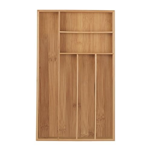 Relaxdays Besteckkasten, 6 Fächer, Bambus, Besteck & Küchenutensilien, Schubladenkasten schmal, 5 x 27,5 x 46 cm, Natur, Holz, Bamboo