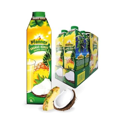 Pfanner Ananas Kokos Getränk (8 x 1 l) – Ananassaft und Kokoswasser – Fruchtgetränk im Vorratspack – Fruchtsaftgetränk mit 25% Fruchtgehalt