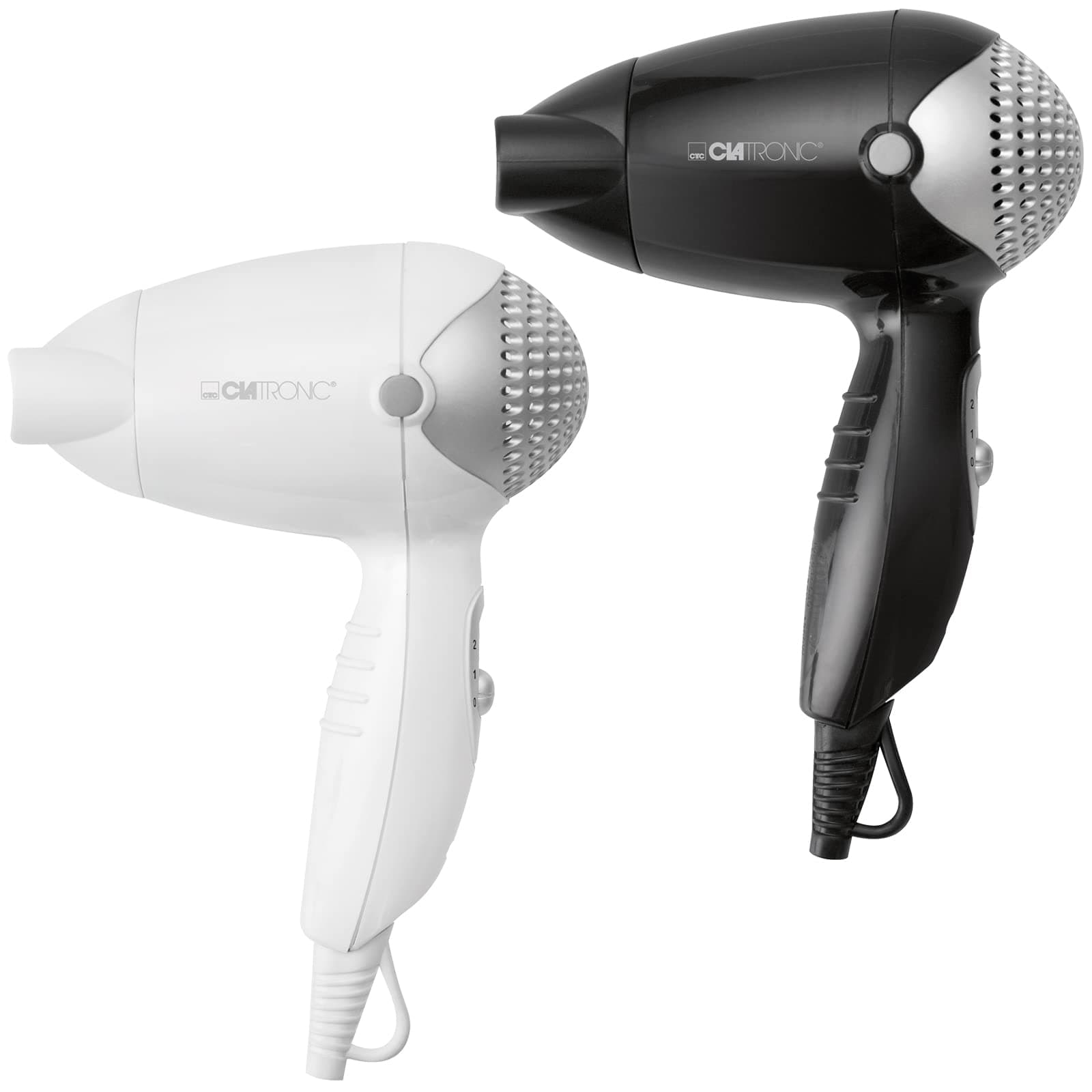 Clatronic® Reisehaartrockner | kompakte Größe | 1200 Watt | 2 Temperatur-/Leistungsstufen | Formdüse 360° drehbar (abnehmbar) | Aufhängeöse | Fön | HT 3393 schwarz oder weiß