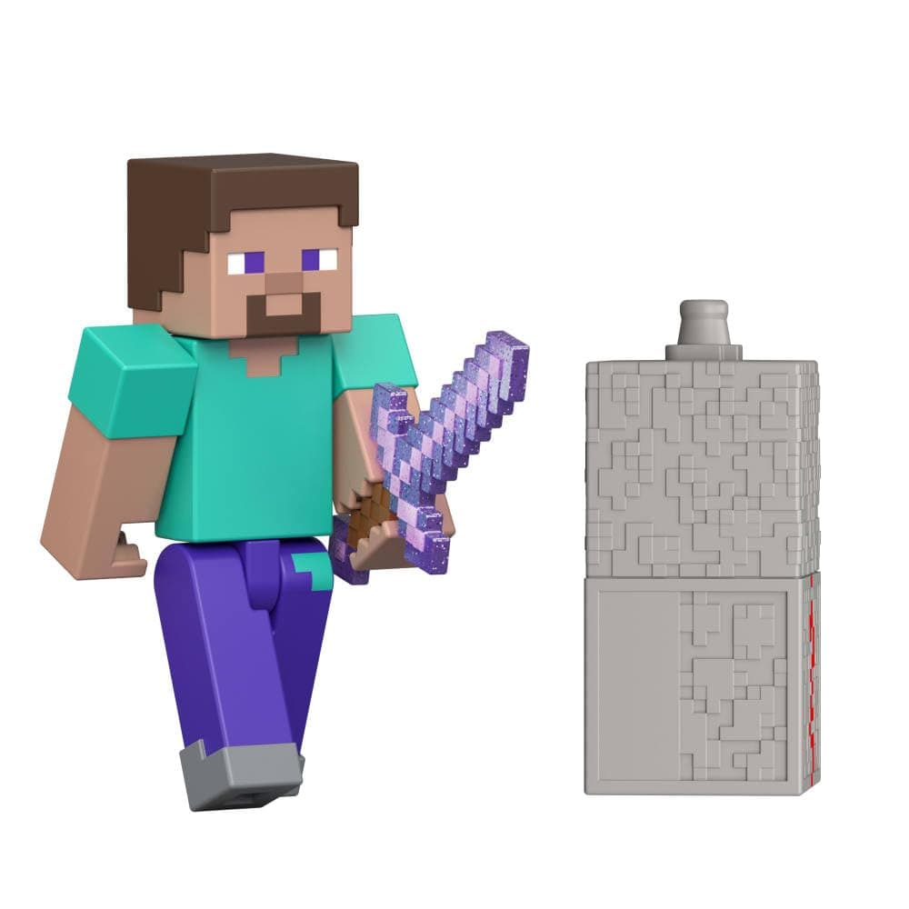 Mattel Minecraft-Spielzeuge, Steve Actionfigur mit Zubehör und Redstone-Bauteil, vom Film inspiriertes Sammelset, maßstabsgetreu, ca. 8 cm groß, JJR85, [Mehrfarbig]