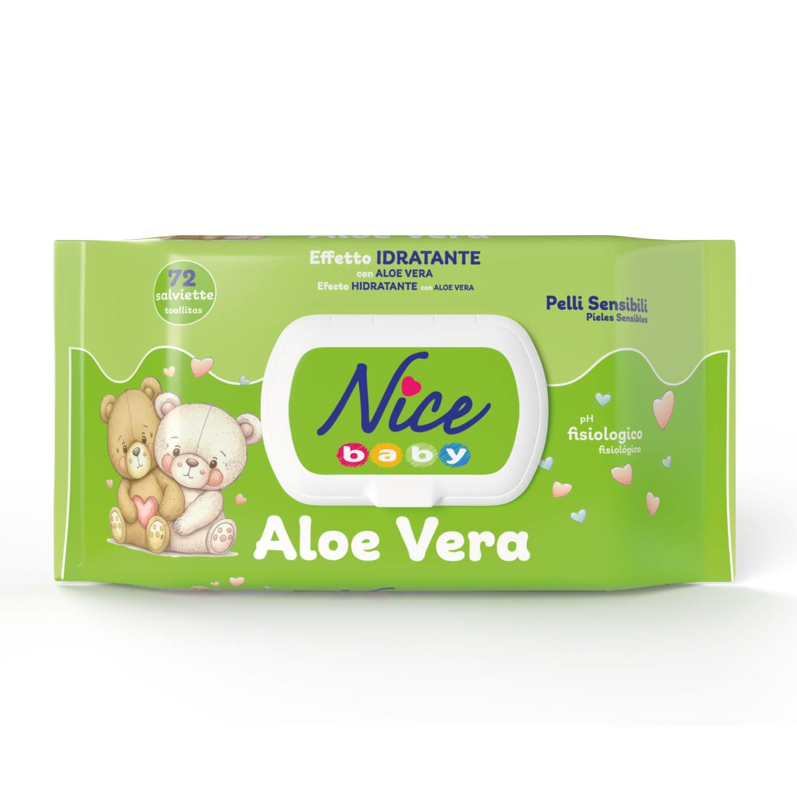 Reinigungstücher für Kinder und Babys – mit Aloe Vera und Arganöl – Dermatologisch getestet – physiologischer pH-Wert – Maxi-Format: Packung mit 72 Tüchern – Nice