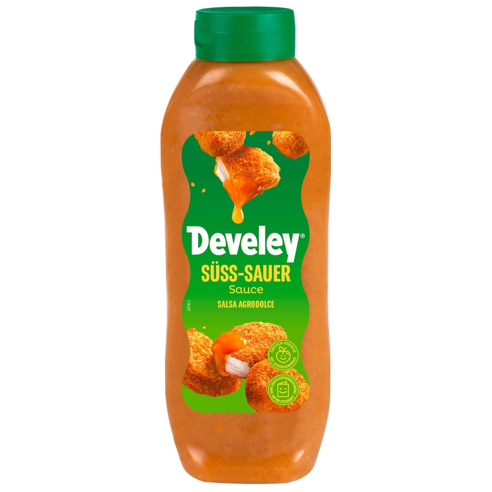 Develey Süß-Sauer Sauce – 875 ml Flasche – Exotisch-fruchtiger Dip mit Aprikose & Essig – Vegan – Perfekt zu Hähnchen, Fisch, Frühlingsrollen, Pommes & asiatischen Gerichten