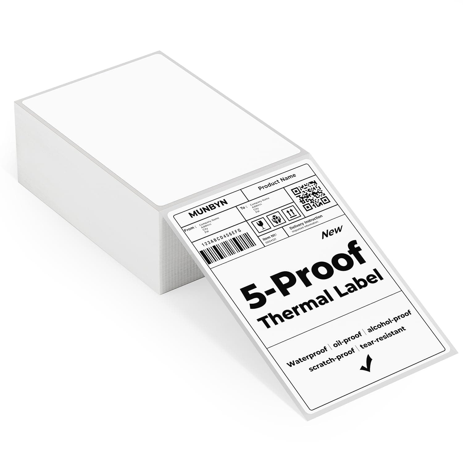 MUNBYN Etiketten Fünf widerstandsfähige Thermoetiketten 4×6 DHL Versandaufkleber 380 Etiketten/Stapel 10.2cm x 15.2cm Hoher Definition Thermoetiketten Selbstklebende für Labeldrucker 4XL