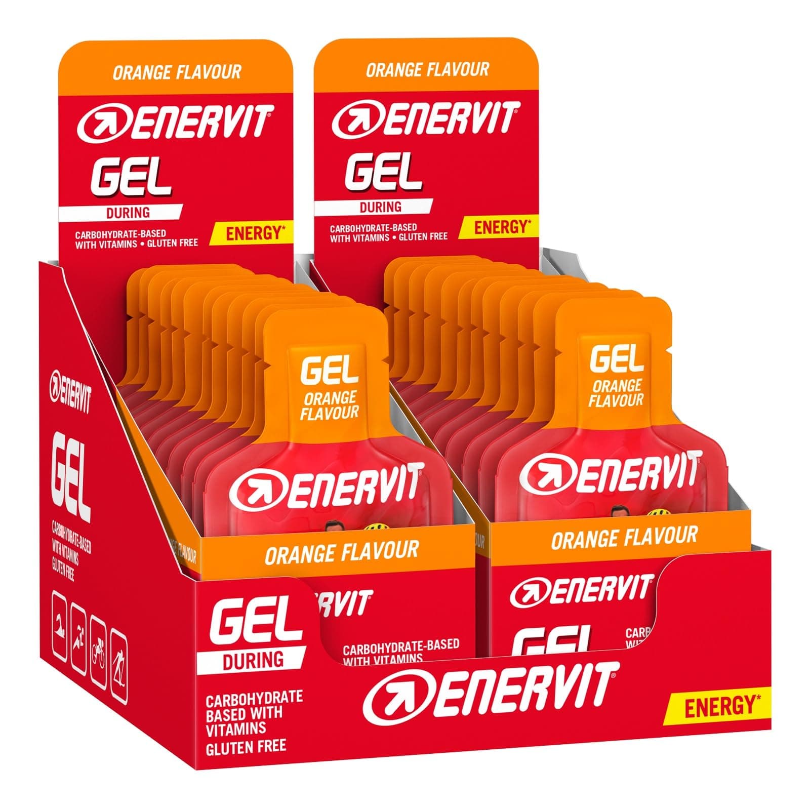 Enervit Sport Gel Orange ohne Koffein High Carb Energie Gel | Lauf Gel, Energy Gel Sport, Gel Radfahren | 24x25ml