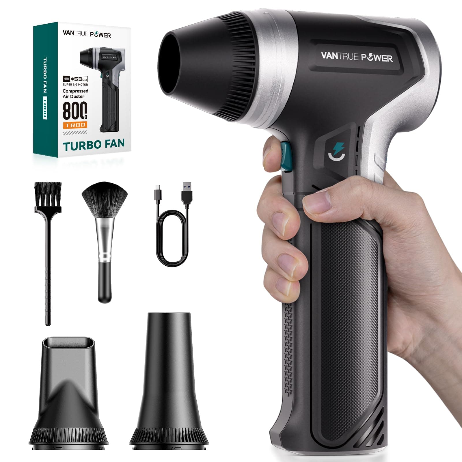 VANTRUE POWER T800 Electric Air Duster-800G Luftdruck Super Power Cordless Air Duster,wiederaufladbare Druckluftspray Luftgebläse,einstellbare Gebläse mit Akku,Staubgebläse für PC,Outdoor,Haus,Auto