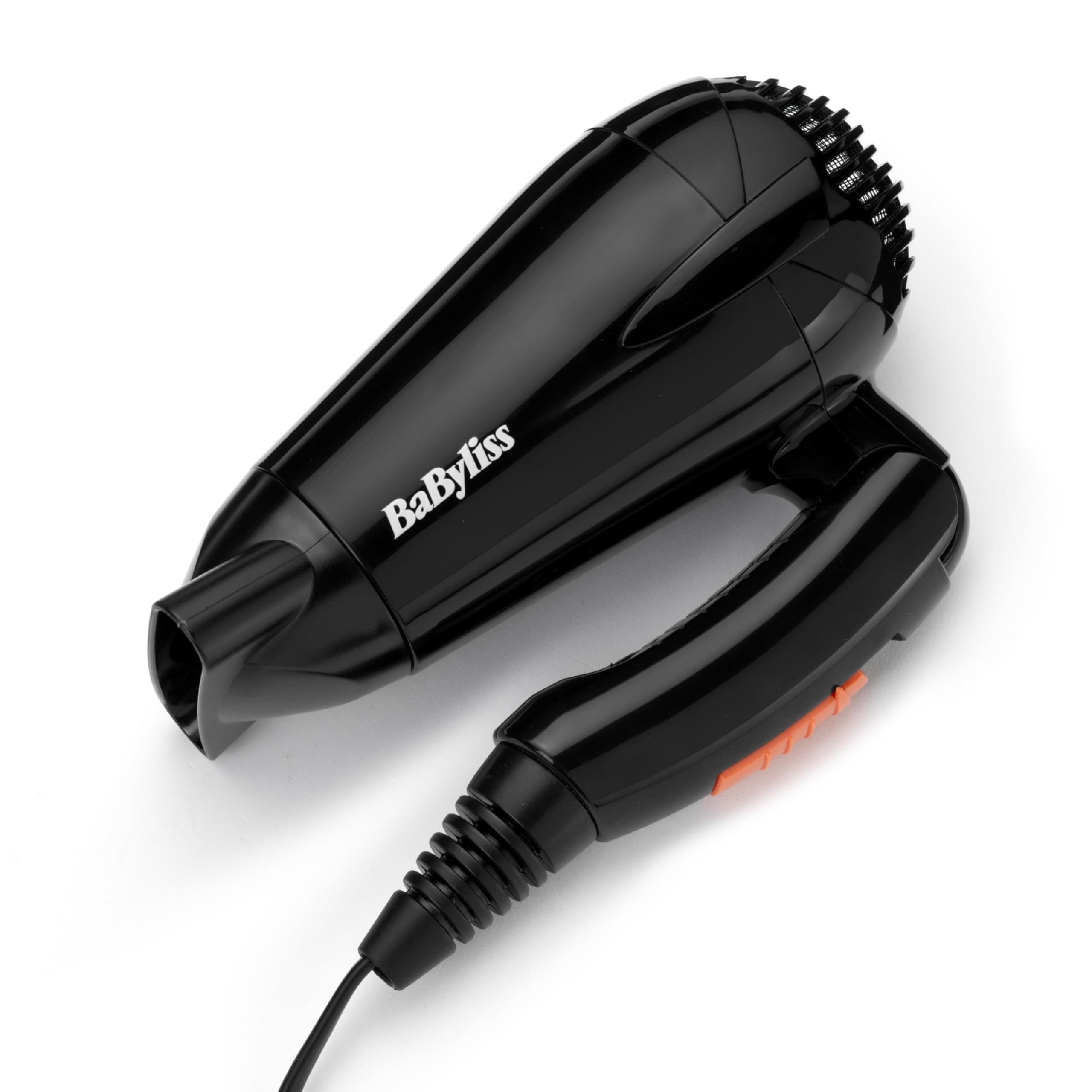 BaByliss Haartrockner Travel Folding – Leichter und leistungsstarker 2000W Föhn, Universalspannung, weltweit einsetzbar, 2 Temperatur-/Geschwindigkeitsstufen, Schwarz/Orange, 5334E