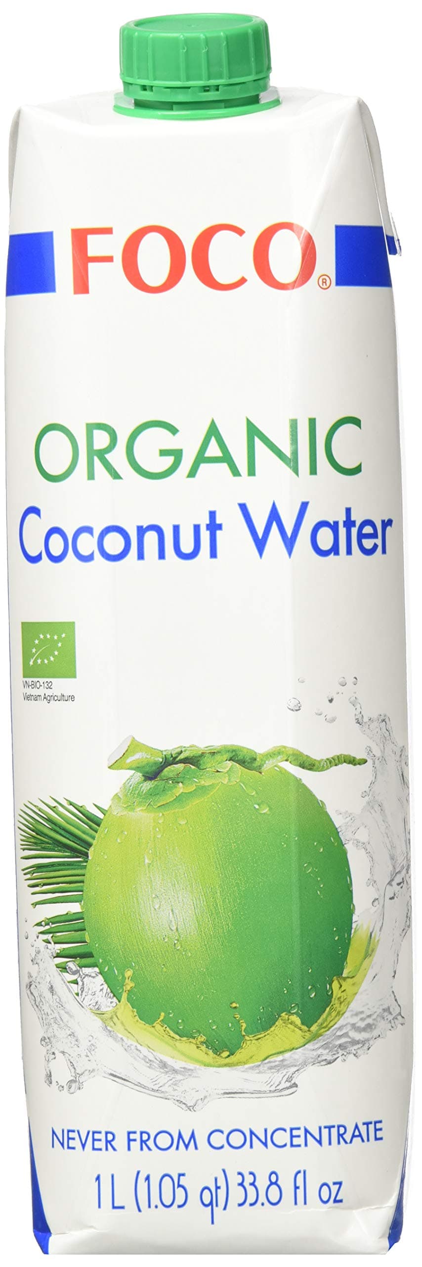 FOCO Bio Kokosnusswasser | 100 % Pur & Natürlich | Erfrischender Durstlöscher & Sportgetränk | Von Natur aus Vegan | Praktisches Tetra-Pak | 6 x 1 l