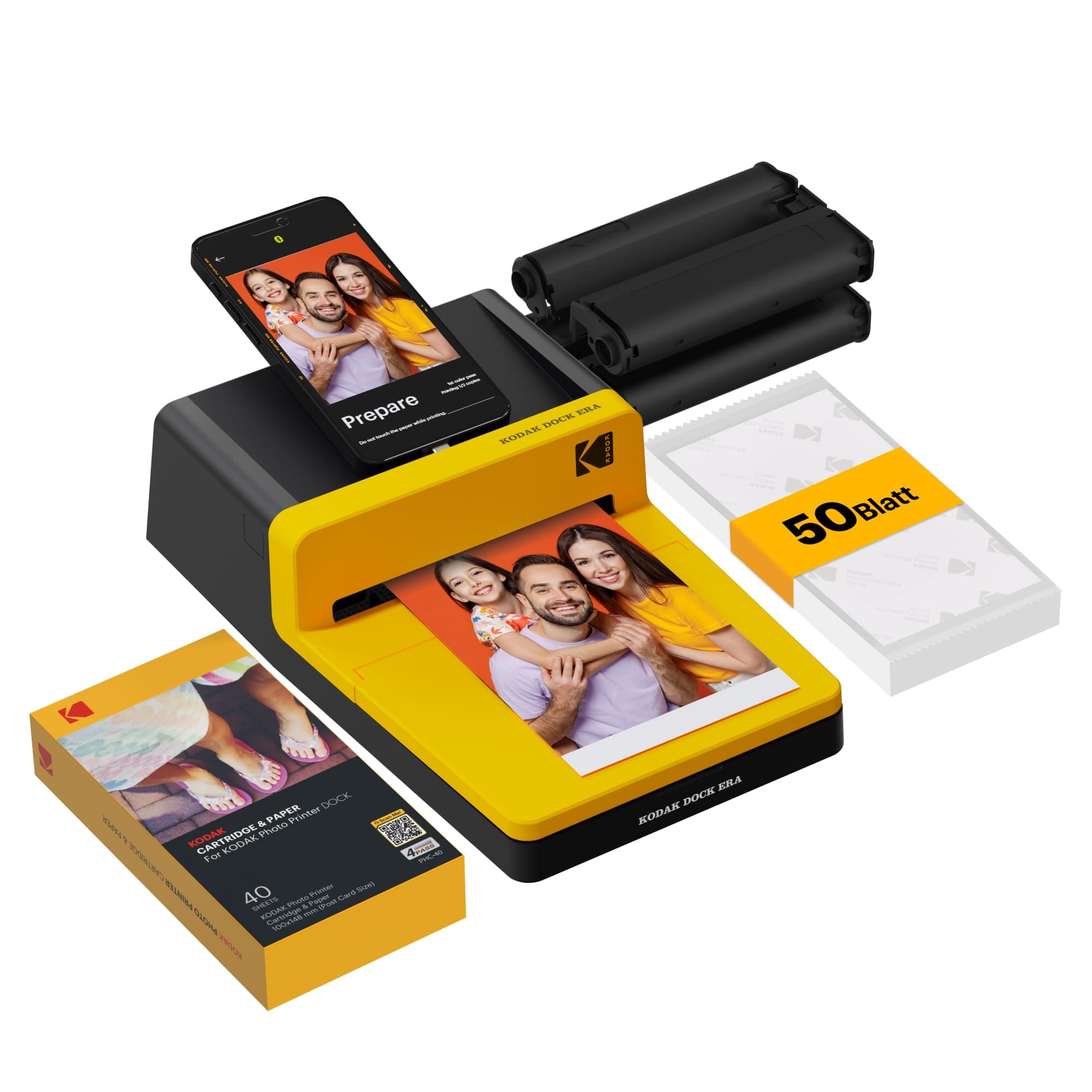 KODAK Dock ERA 10×15cm Fotodrucker, Smartphone-Docking, 4PASS, 50 Blatt