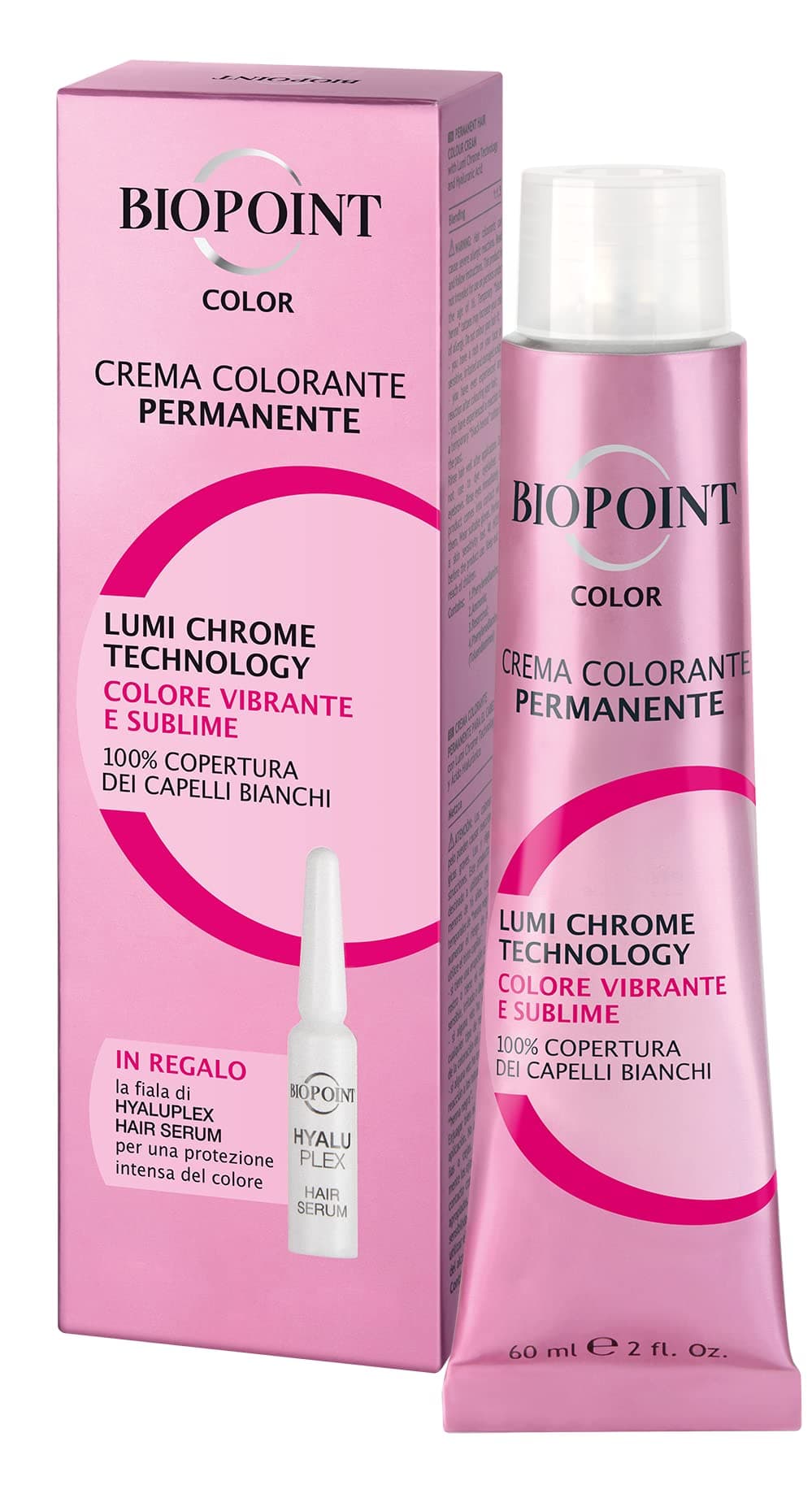 Biopoint Permanente Farbcreme 60 ml + 1 Ampulle Hyaluplex Hair Serum 3 ml - 4 Mittelbraun
