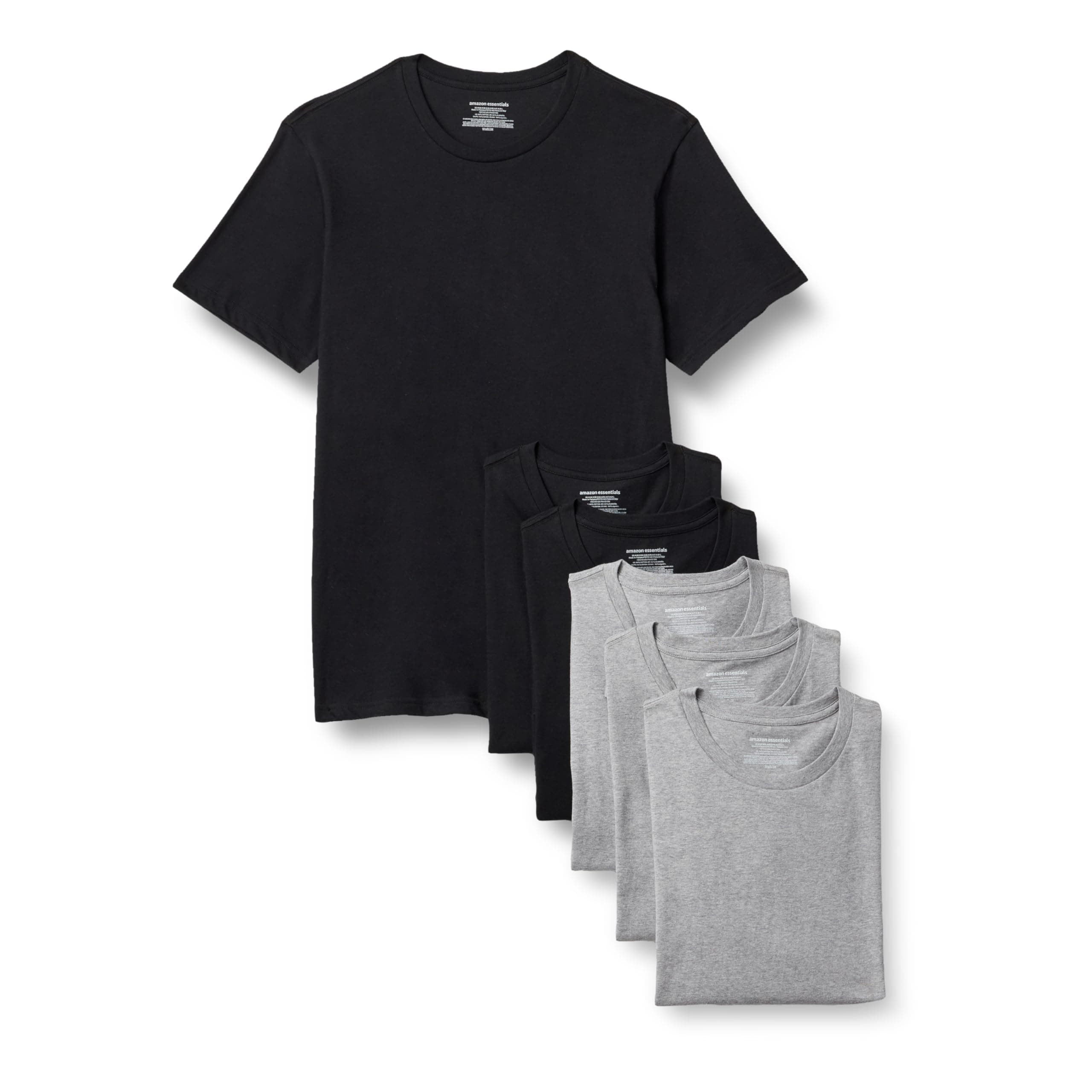 Amazon Essentials Unterhemd Herren Slim Fit Unterhemden mit Rundhalsausschnitt, 6er Pack, Schwarz/Grau Heide, XXL