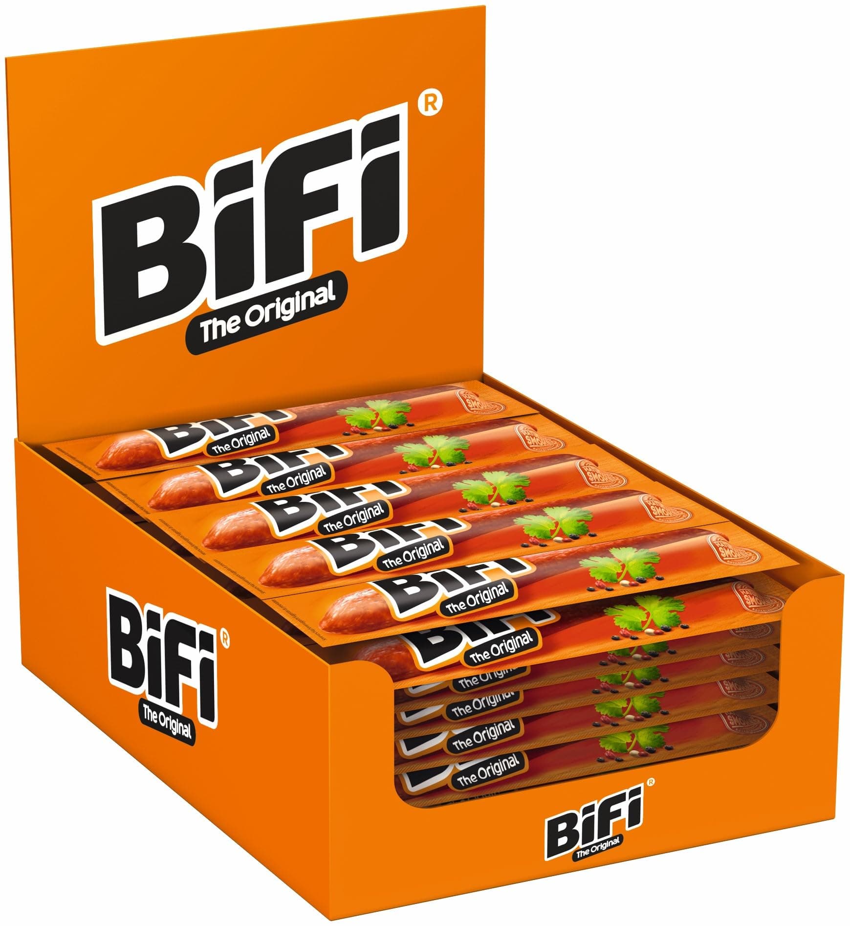 BiFi Original Salami Sticks - 64er Pack (64 x 18.5g) - Wurst Snack To Go - Luftgetrocknet Fleisch & Wurstwaren Paket - Salami mit Pfeffer, Koriander und Knoblauch - Ideale Knabberbox - Wurstpaket