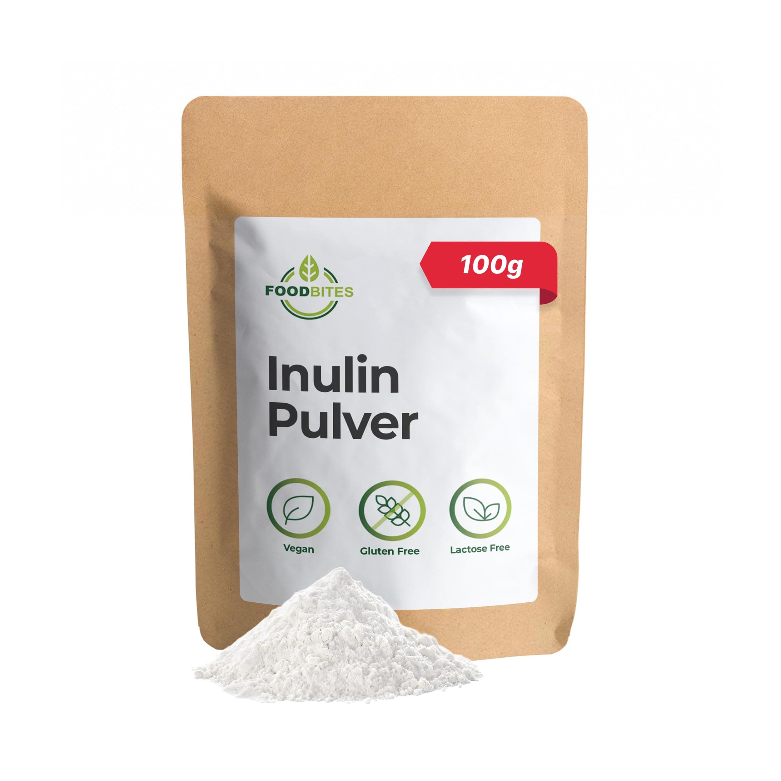 Food Bites Inulin Pulver 100g - Ballaststoffe Pulver 100% Natürlich - Inulin Pulver Vegan, Glutenfrei - Lösliche Ballaststoffe Ideal für Joghurt, Säfte und Getränke