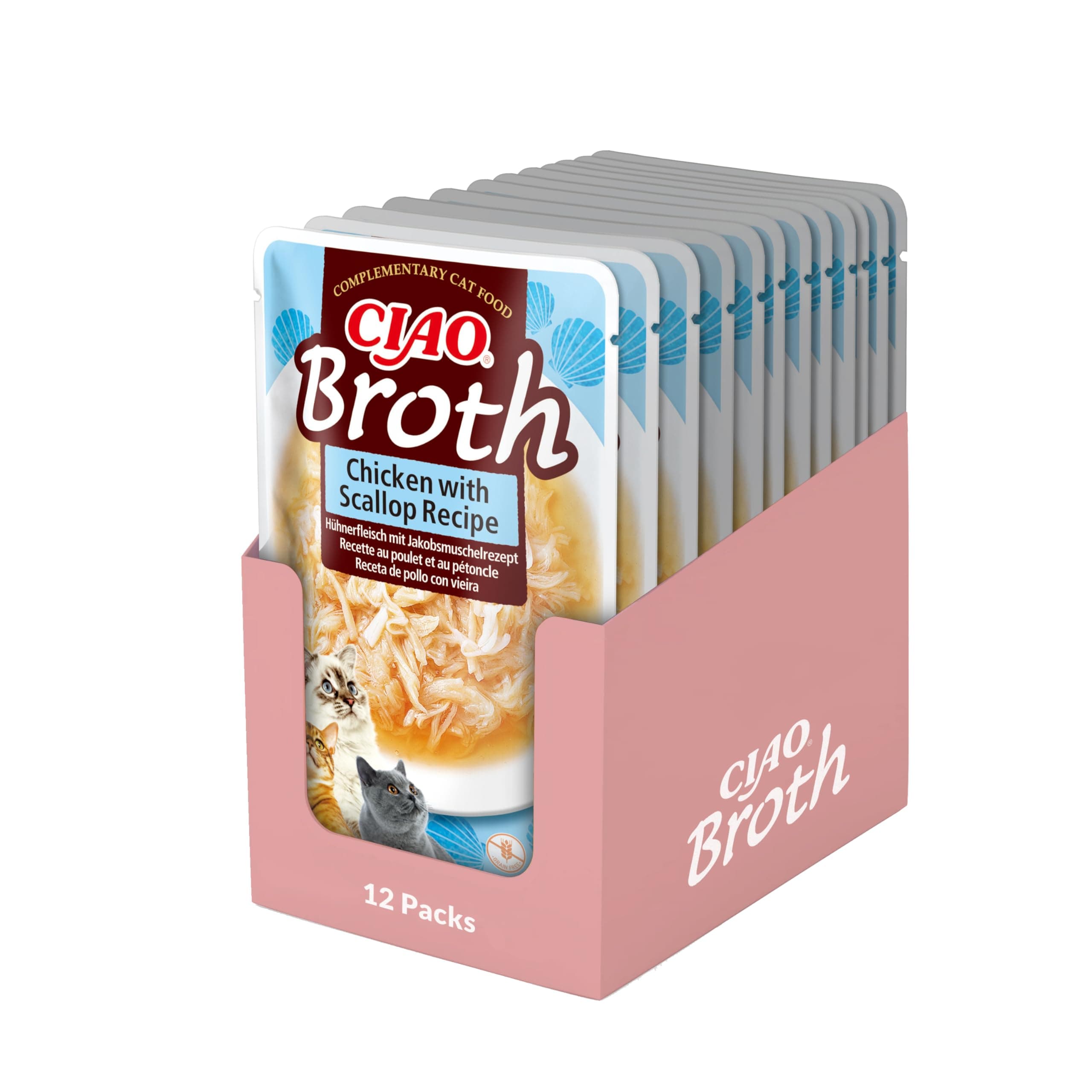 INABA Ciao Broth Nassfutter für Katzen Ohne Getreide und Zucker, mit 28% Hühnerfleisch, Kalorienarm, Keine Nebenerzeugnisse, Katzensuppe, Kleine Mahlzeit mit Hochwertigen Zutaten 40 g (12er Pack)