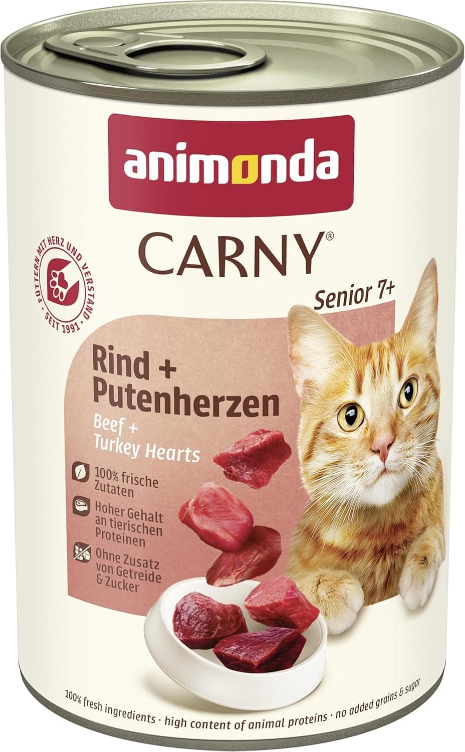 animonda Carny Katzen Nassfutter Senior Rind + Putenherzen (6 x 400g), Katzenfutter nass ohne Getreide ohne Zucker für Katzen ab 7 Jahren mit frischen und fleischigen Zutaten