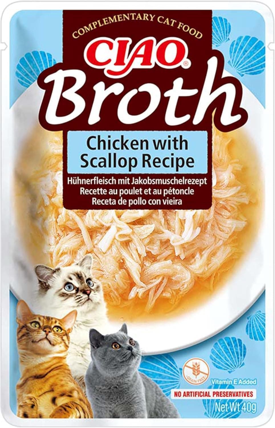 INABA Ciao Broth Nassfutter für Katzen Ohne Getreide und Zucker, mit 28% Hühnerfleisch, Kalorienarm, Keine Nebenerzeugnisse, Katzensuppe, Kleine Mahlzeit mit Hochwertigen Zutaten 40 g (1er Pack)
