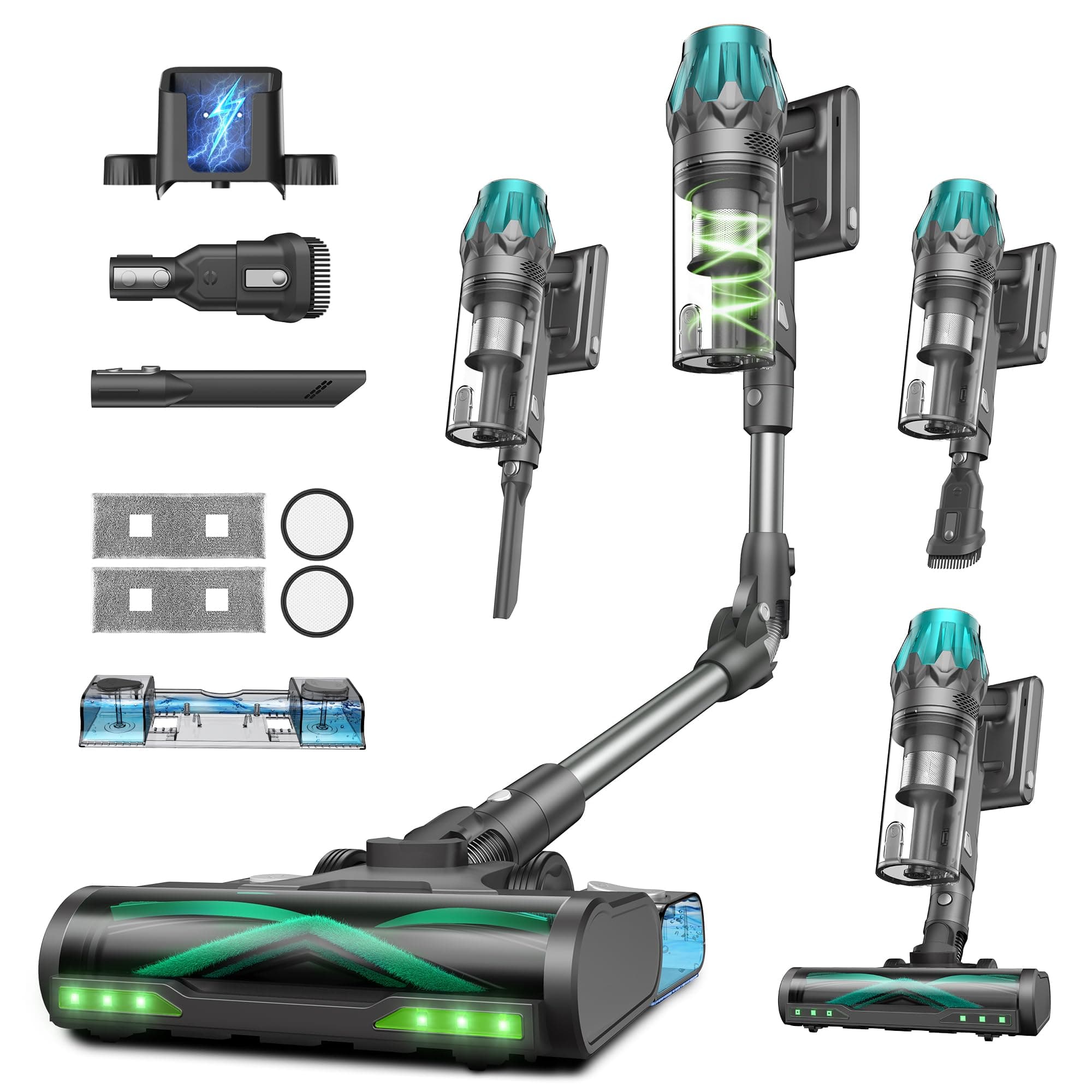 Vexilar Akku Staubsauger 55KPa/600W/60Min, Staubsauger Kabellos mit Flex-Gelenk, Green LED, Touchscreen, Selbststehend, Anti-Tangle, 1,5L Staubsauger mit wischfunktion für Hartböden (Saphirblau)