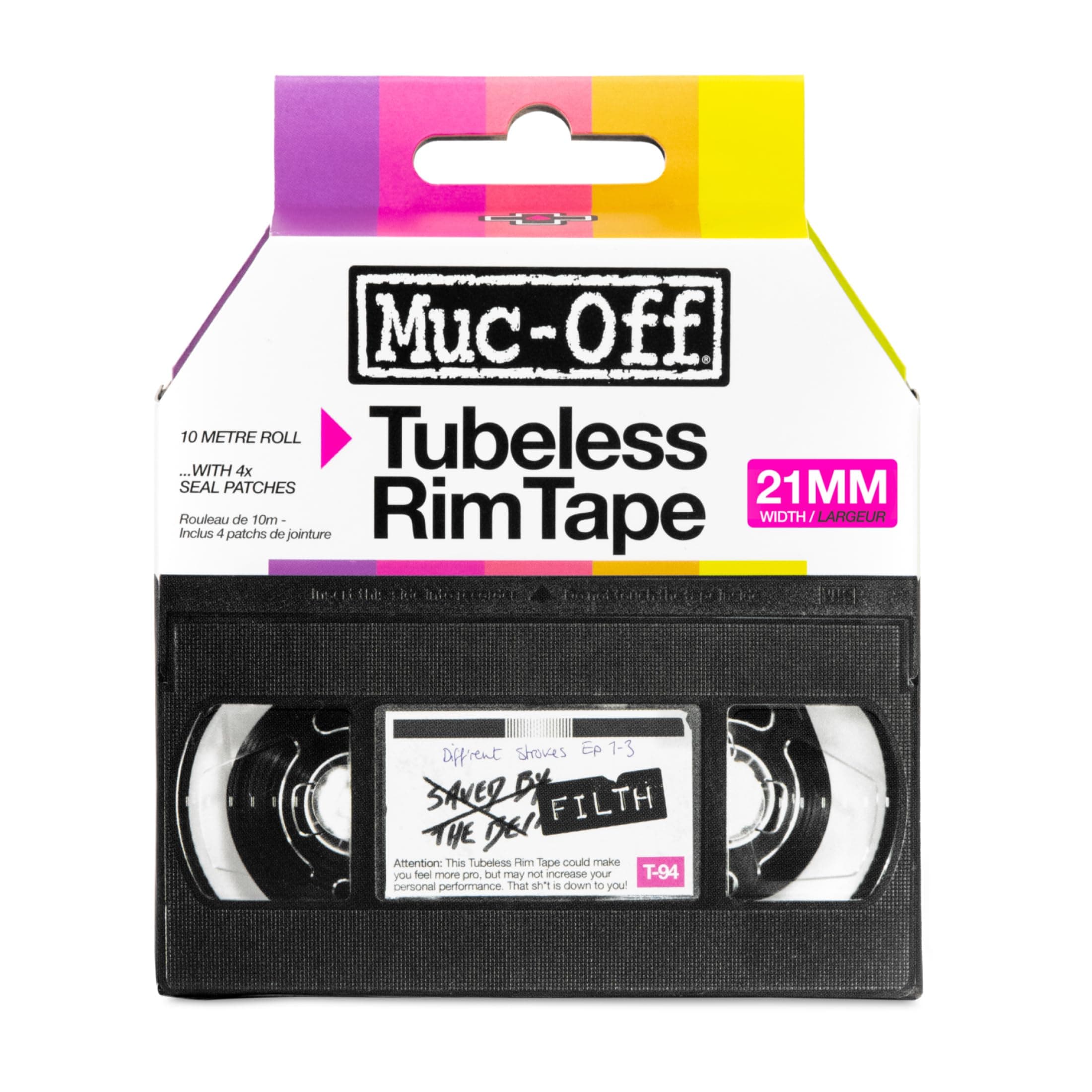 Muc Off Tubeless Felgenband, 21 mm - Druckempfindliches Felgenband für Schlauchlose Fahrradreifen - 10-Meter-Rolle mit 4 Dichtungsflicken