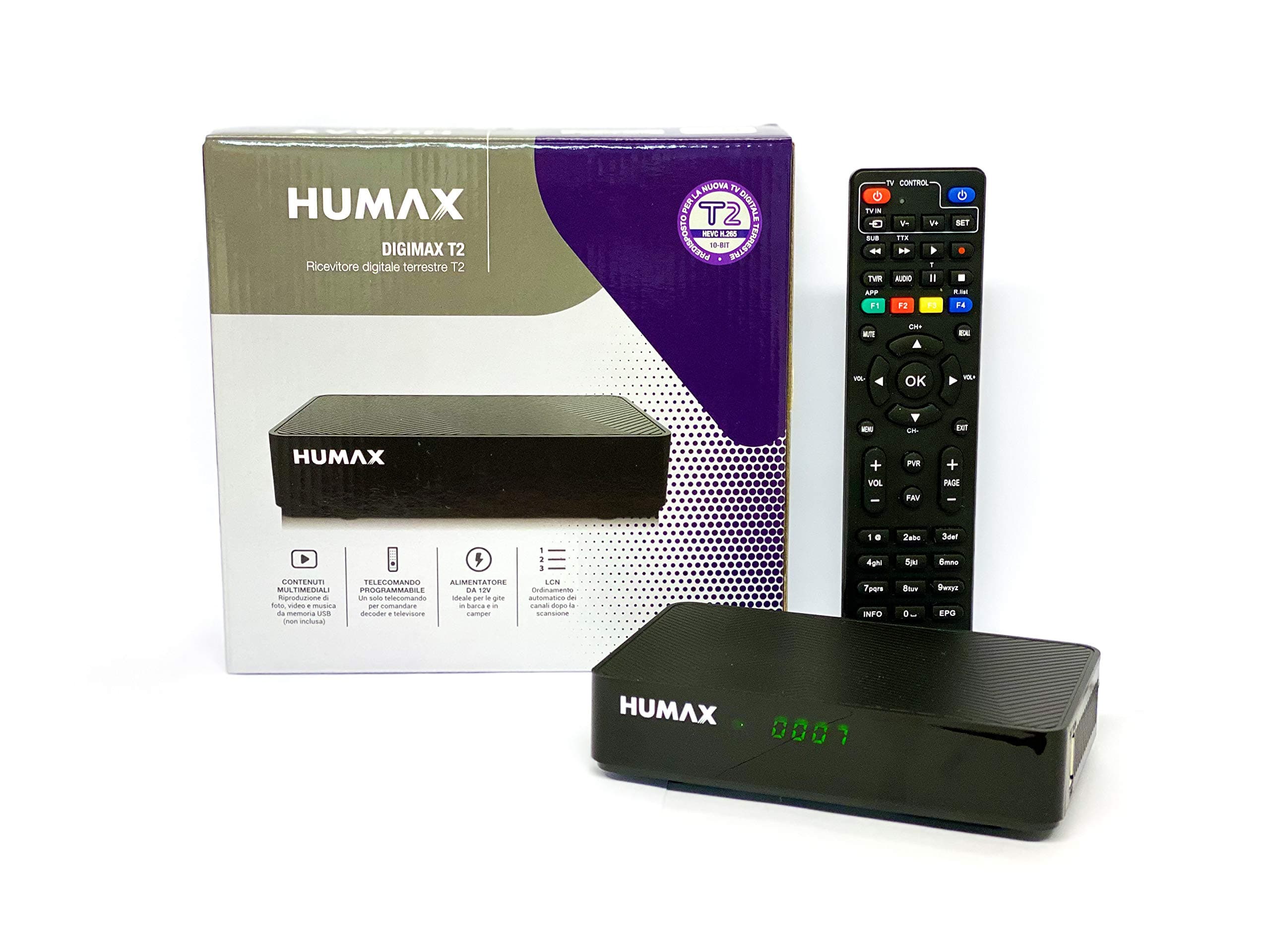 Humax 9-00142 Digitaler terrestrischer DVB-T2 HD-2022T2 Digimax T2 Decoder mit 2-in-1 Fernbedienung zur Steuerung des Fernsehers