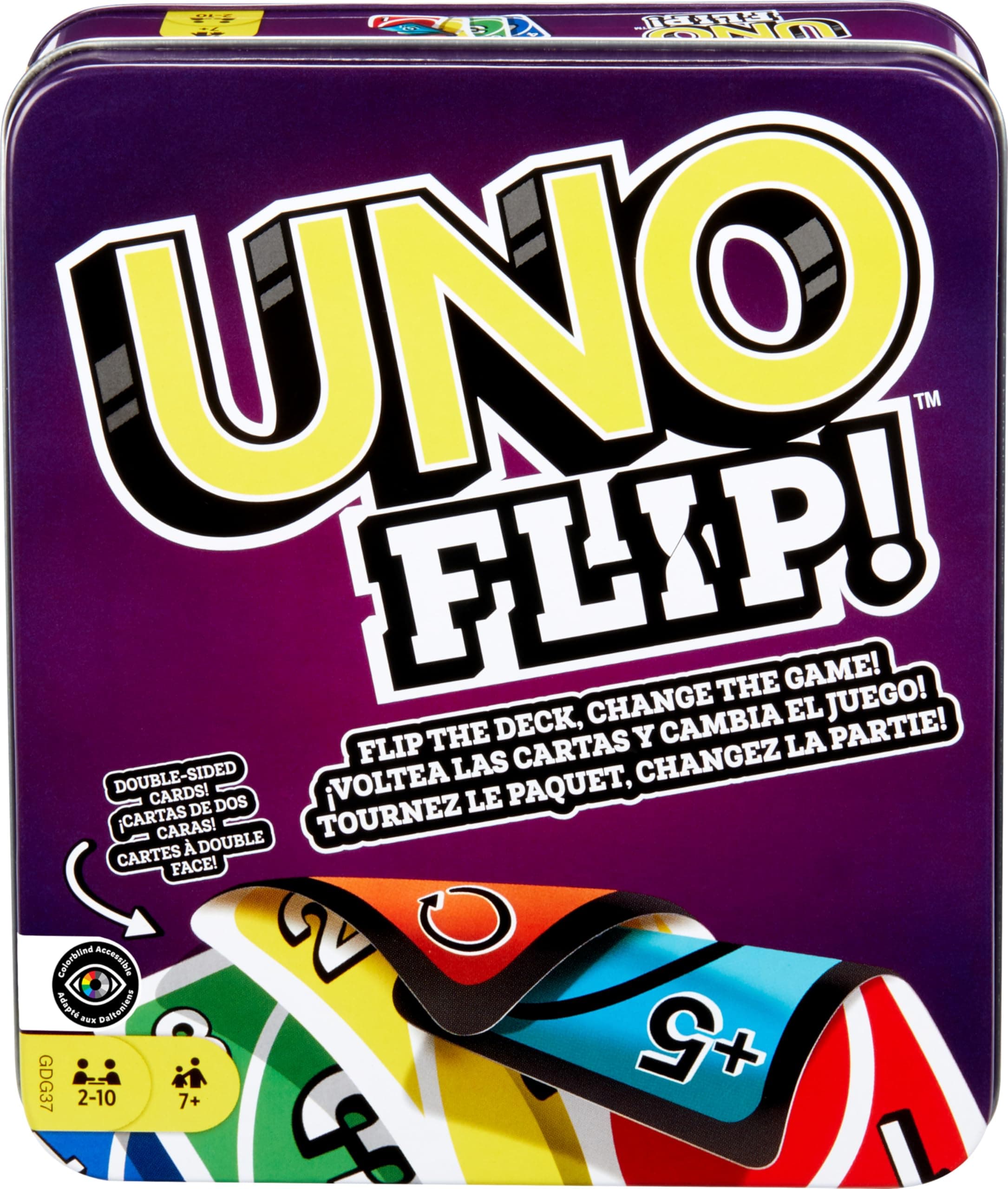 Mattel Games UNO Flip in robuster Metalldose - Das Klassische Kartenspiel mit neuem Twist, für die ganze Familie und Kinder ab 7 Jahren, GDG37