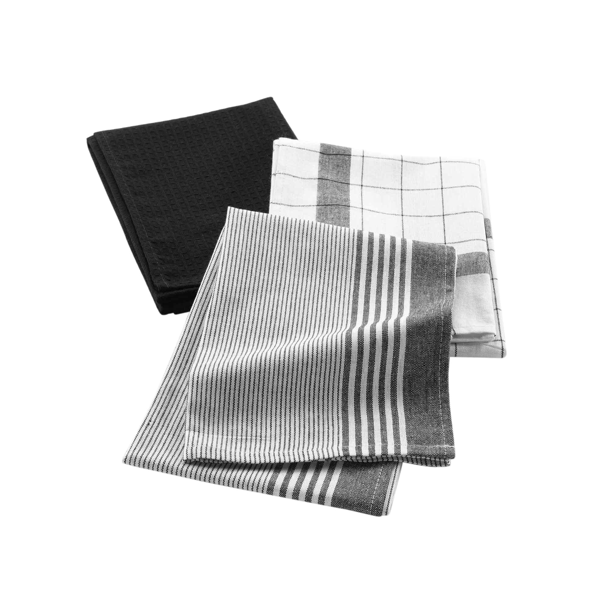 Douceur d'Intérieur Vibrato 3 Geschirrtücher (50 x 70 cm), Schwarz, gewebte Baumwolle