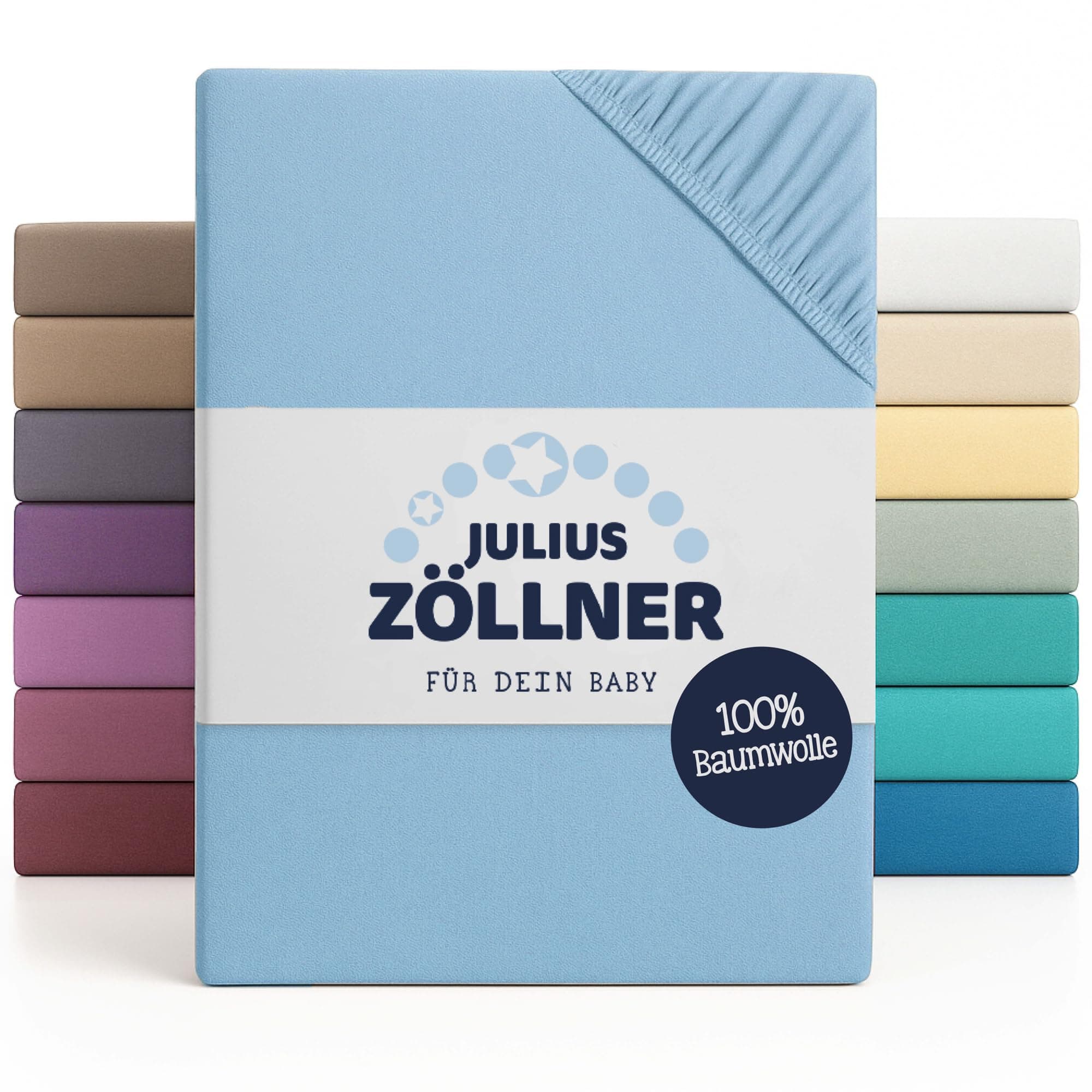 Julius Zöllner Jersey Spannbettlaken für Baby- & Kinderbett, 100% Jersey-Baumwolle, OEKO-TEX Standard 100 zertifiziert, Größe: 60x120cm / 70x140cm, 1er Pack, hellblau