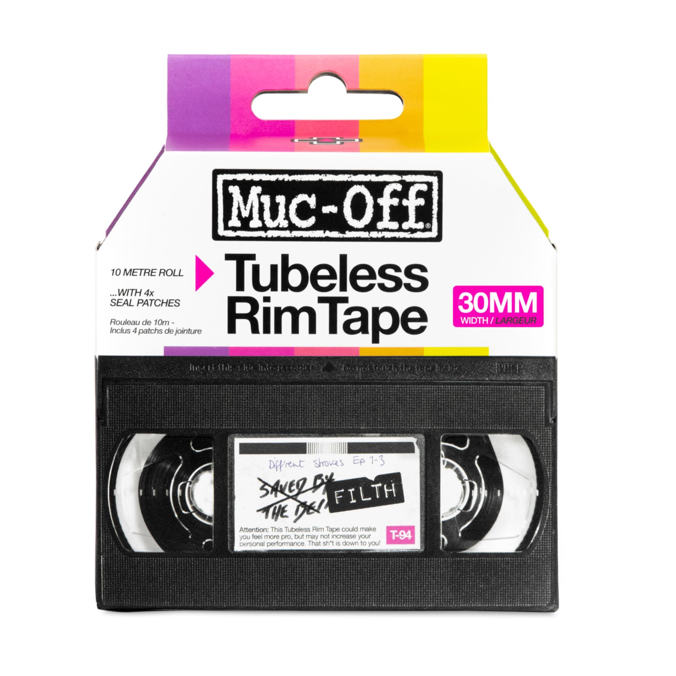 Muc Off Tubeless Felgenband, 30 mm - Druckempfindliches Felgenband für Schlauchlose Fahrradreifen - 10-Meter-Rolle mit 4 Dichtungsflicken