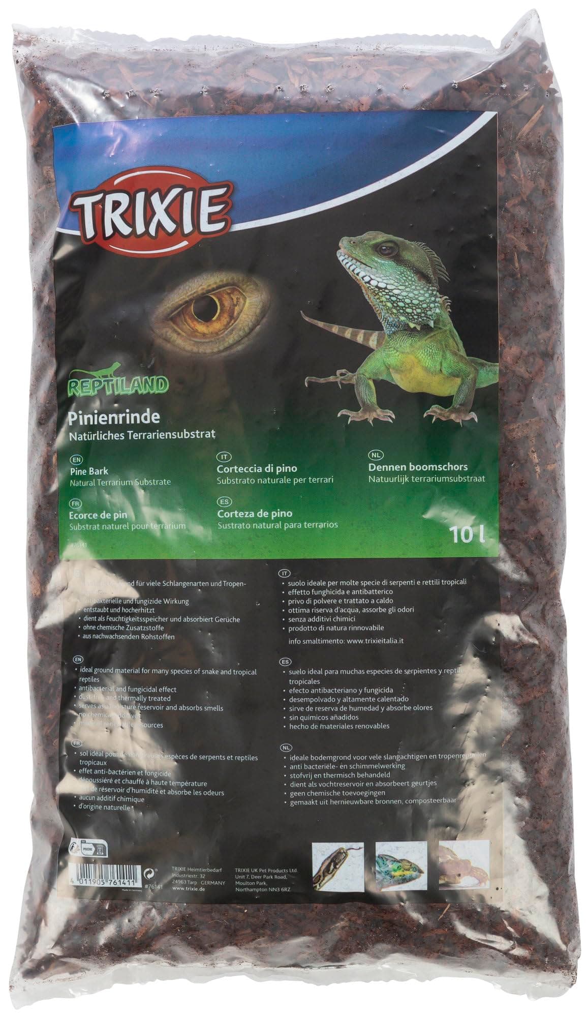 TRIXIE Pinienrinde Terrariensubstrat ideal für Schlangen und Tropenreptilien - 10 Liter - antibakteriell - entstaubt und hocherhitzt - Feuchtigkeitsspeicher - ohne chemische Zusatzstoffe - 76141