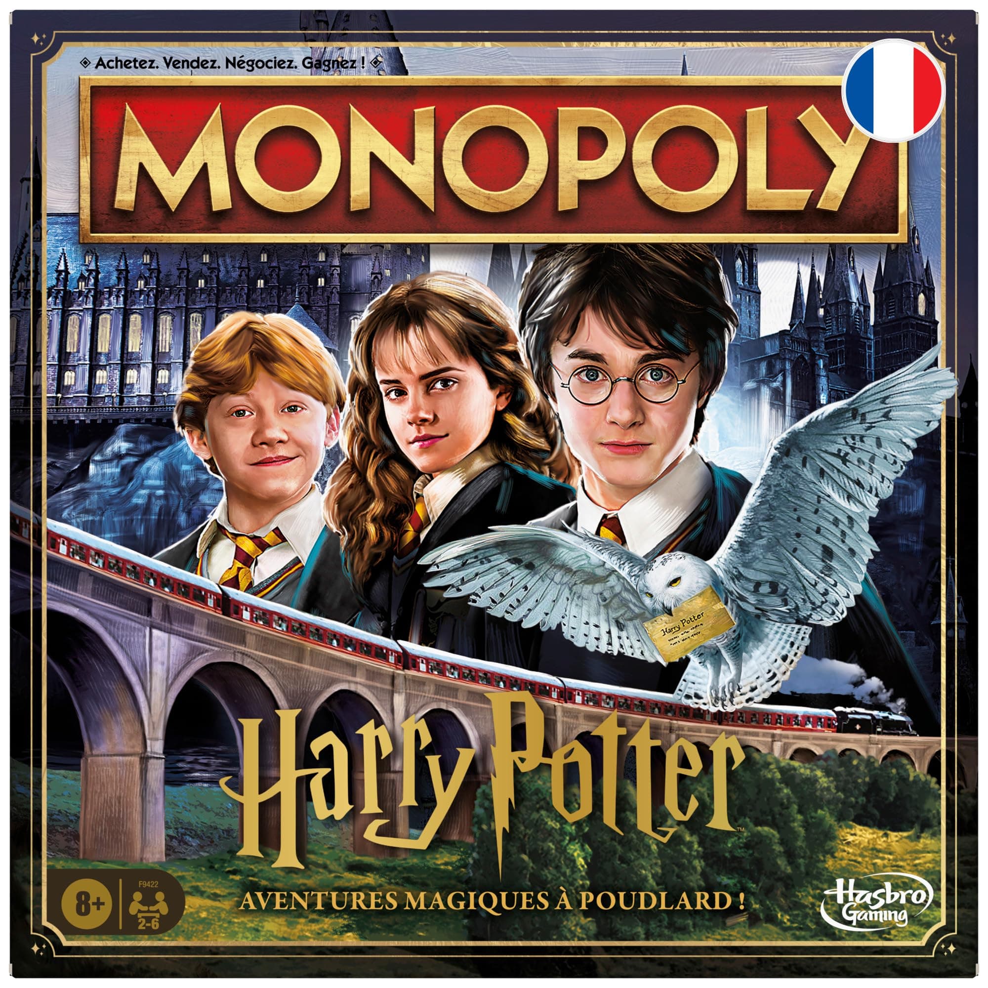 Monopoly Harry Potter Edition, Brettspiel, Magische Abenteuer in Hogwarts, 8 Jahre, 2 bis 6 Spieler
