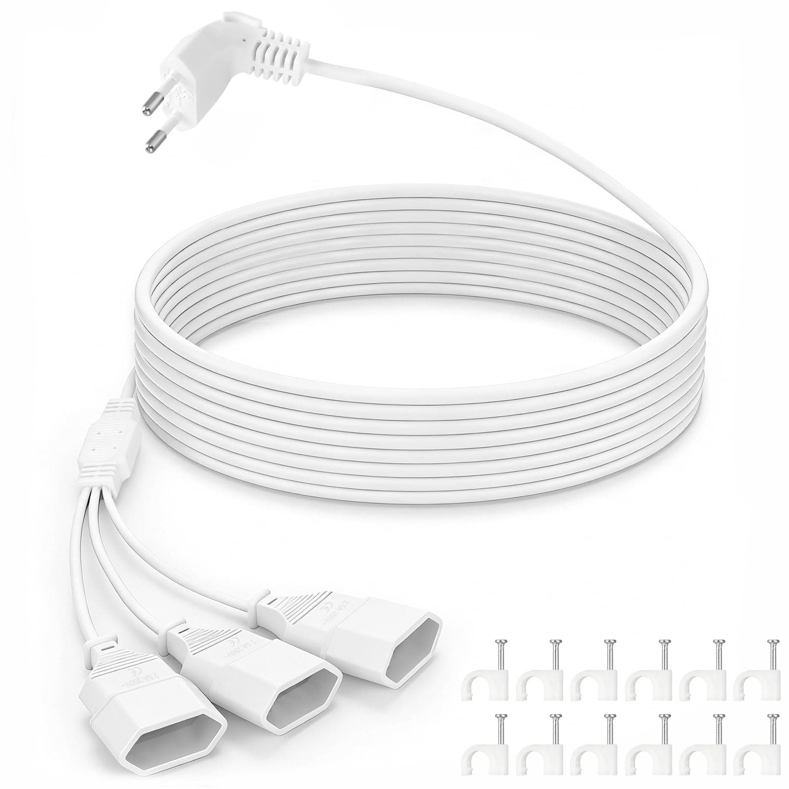 VINATO 3 in 1 Verlängerungskabel Flachstecker, Eurostecker Verlängerung 20cm, Stromkabel Flach 250V/2,5A, Mehrfachsteckdose flachem Design für Haushalt und Reise