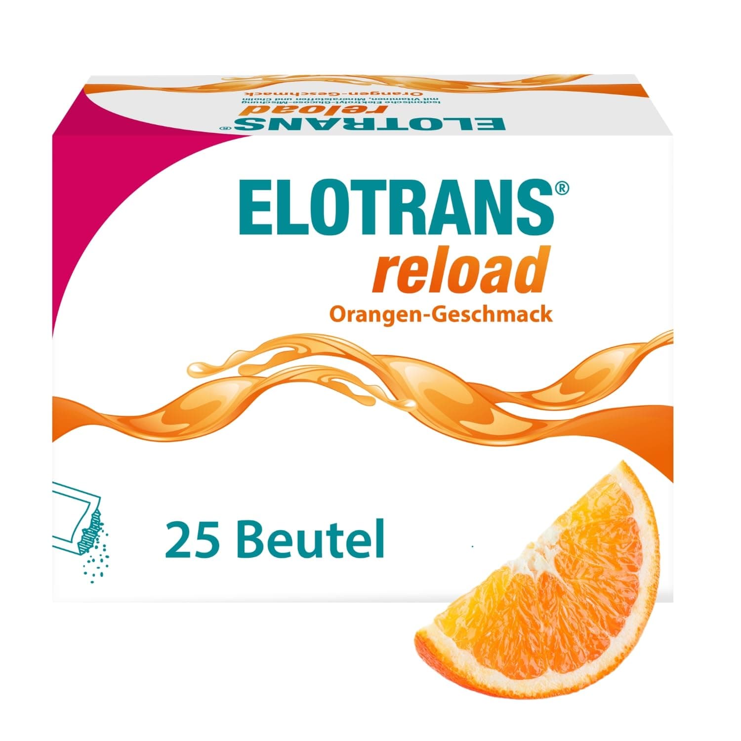ELOTRANS reload - isotonische Elektrolyt-Glucose-Mischung - Nahrungsergänzungsmittel mit Magnesium, Kaliumchlorid, Cholin und B-Vitaminen - 1 x 25 Beutel - Orange-Geschmack