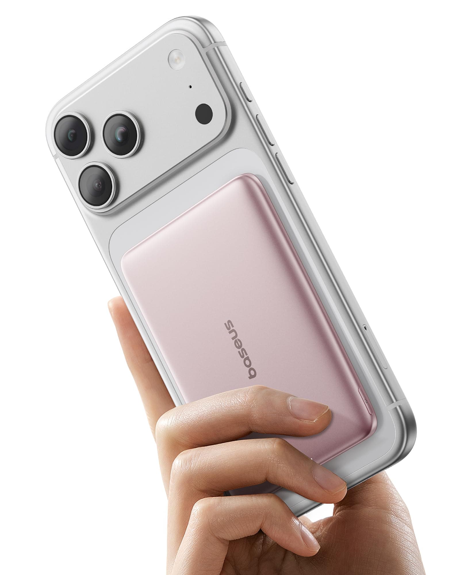 Baseus Picogo AM41 Power Bank, Ultra Slim 5000mAh Magsafe Powerbank, PD 20W Schnellladung, Portabel, Wireless Magnetische Externe Batterie mit USB C Kabel für iPhone 17/16/15/14/13/12, Rosa