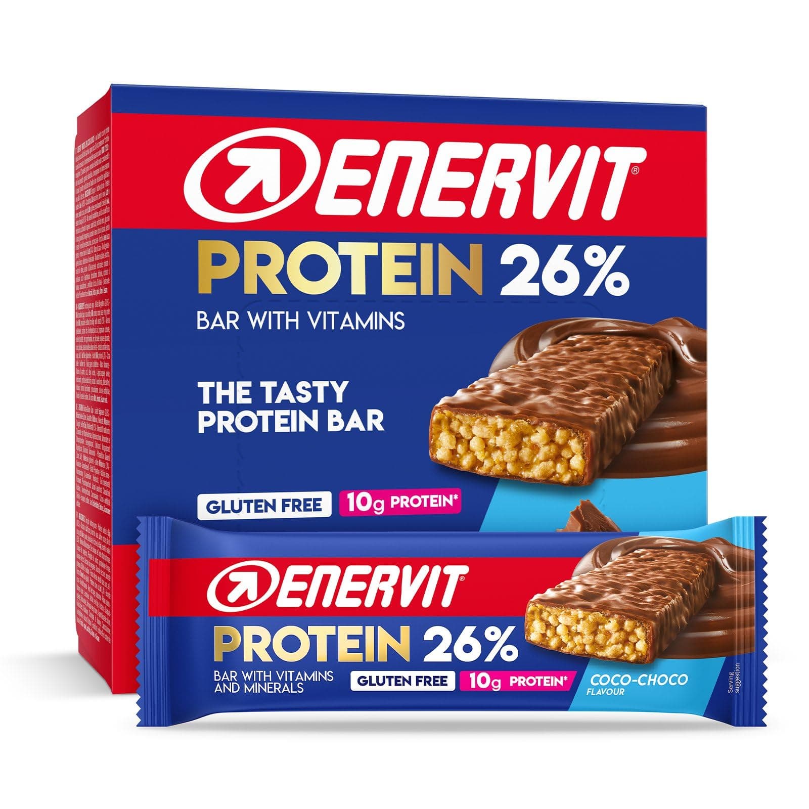 Enervit Protein Bar 26% Coco Choco – Eiweißriegel mit 10g Protein, Vitamin D und B6, Milchschokoladengeschmack, für die Regeneration nach dem Sport, Glutenfrei, 12 Riegel à 40 g
