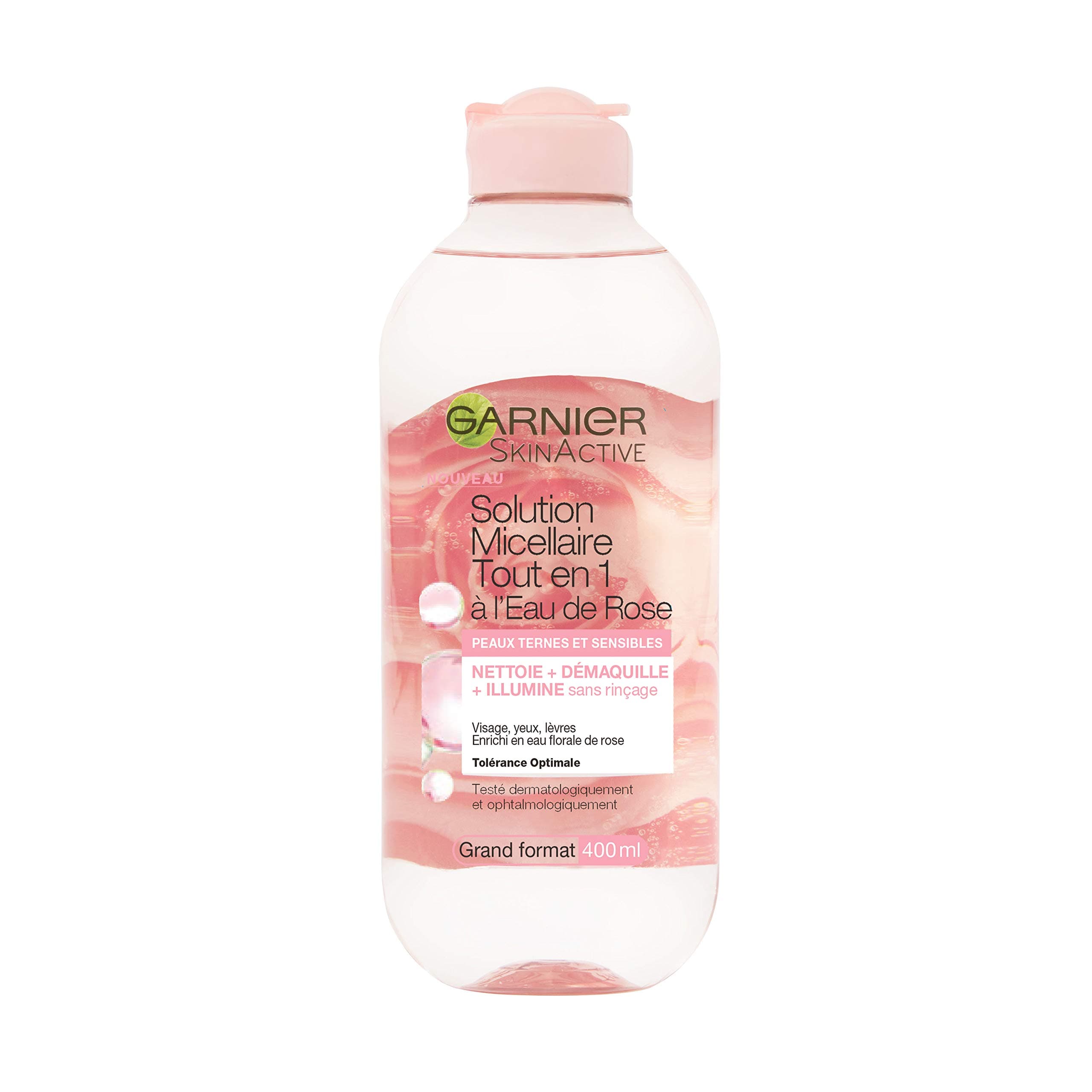 GARNIER Skin Active – Mizellen-Lösung All in 1 – reinigt, entfernt Make-up & belebt den Glanz – Mizellen & Rosenwasser – Vegan & Cruelty Free – Gesicht, Augen, Lippen – dunkle & empfindliche Haut –