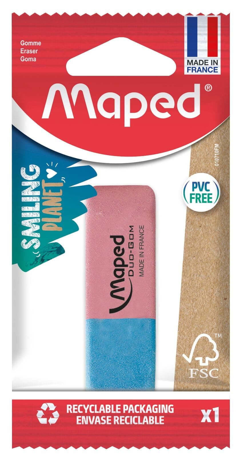 Maped Radiergummi Duo-Gom Medium – Radiergummi aus Naturkautschuk ohne PVC – rosa und blau – FSC-zertifiziert – Papierverpackung 100% recycelbar