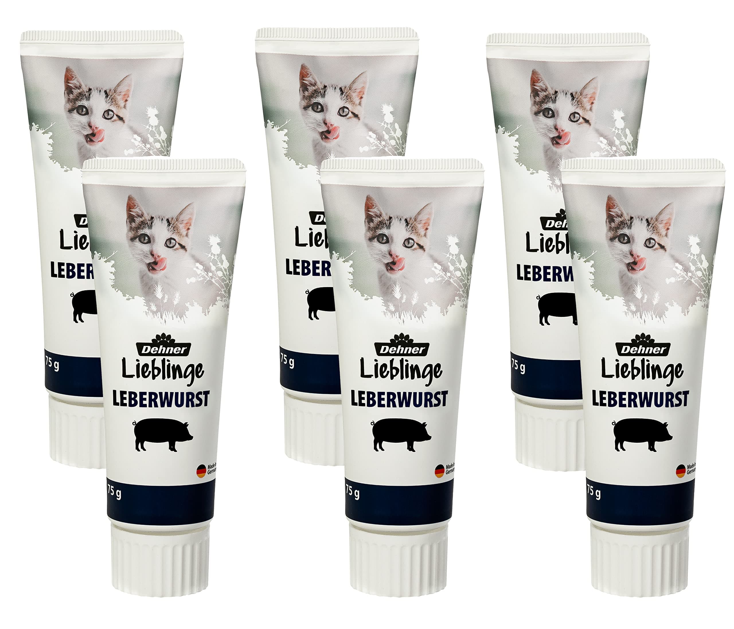 Dehner Katzensnack, Leckerli Leberwurst zuckerfrei, Lebensmittelqualität, in Tube, 6 x 75 g (450 g)